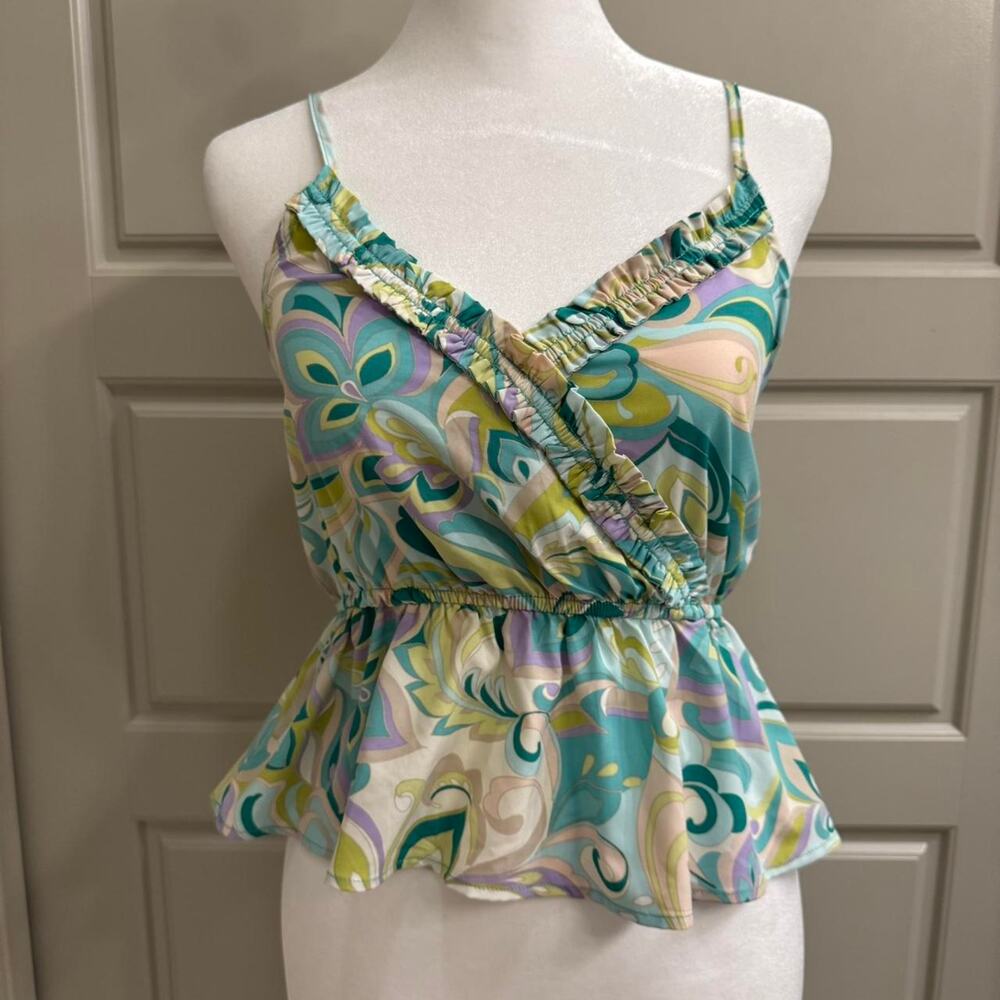 Teal and Green Funky Pattern Cami Tank Top